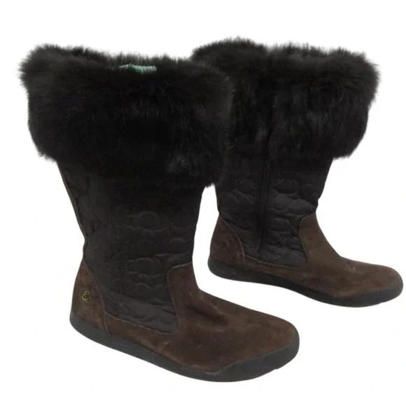 Coach Talen Quilted Suede Fur Trim Side Zip Boots Women's Size 9.5M Brown Black - Picture 6 of 6